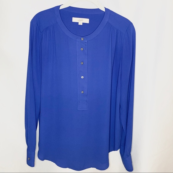 Loft Long Sleeve Electric Blue Blouse - Picture 1 of 4
